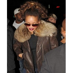 Rihanna Raccoon Fur Leather Jacket